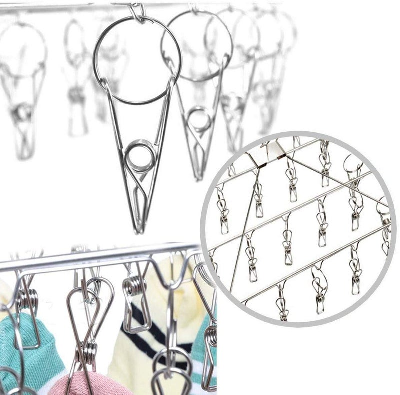 Skroad Stainless Steel Sock Drying Rack with 36 Clips, Swivel Hook Wind-Proof Clothes Hanger Rack for Sock, Bras, Underwear, Laundry Accessories - Image 3